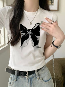 SUSHOUWANGE | White Bow Short Fit T-shirt