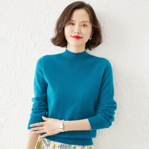 Stylish Knitted Wool Sweater Half High Collar Loose Fit Large Size Versatile Base Layer Knitwear Commute Style Long Sleeve