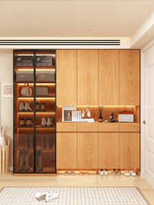 Storage Solid Wood Entry Shoe Cabinet With Glass Door