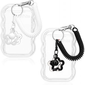 2 Pack Clear Photocard Holder Keychain for Kpops - Protective Card Protector Sleeve with Star Wave Design | ID Badge Bus Pass