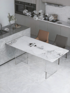 Modern Minimalist Premium Transparent Acrylic Floating Marble Dining Table