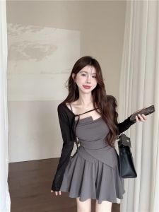 Bộ Ba Món Sweet Spicy Slim Fit Dành Cho Nữ Thiết Kế Độc Đáo Áo Len Dệt Kim Không Thường Áo Vest Nửa Chiều Dài Váy Trang Phục Mùa Hè