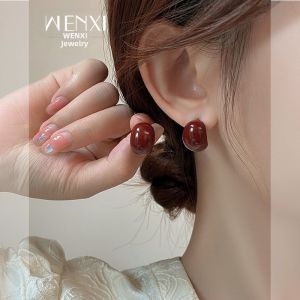 WENXI | Curved Red Fashionable Unique Design High-end Earrings