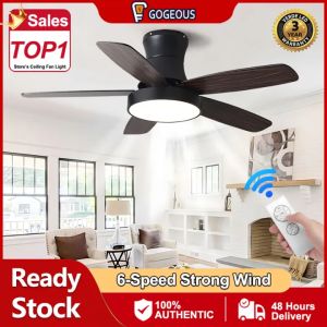GOGEOUS wooden ceiling fan with light modern ceiling fan with led light with remote3 colors dimming ceiling lights with fan 6 gear wind silent ceiling fan 5 blades big ceiling fan heavy duty ceilings fan for living room dining room bedroom