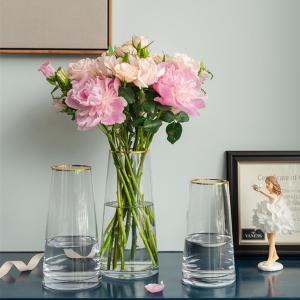 Creative Cylindrical Gilt Edge Glass Vase
