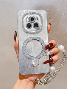 Honor Magic6 Soft Silicone Protective Case with Magnetic Stand Female Style Mobile Phone Cover Lens Film Full Protection Anti-Fall