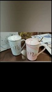 Ceramic mug with lid scoop Small gift couple drink cup Home coffee cup Mens and womens cups