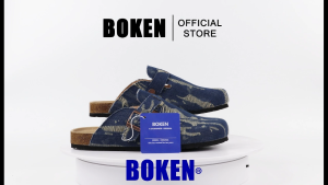 BOKEN Men Baotou Sandals Fashion Denim cloth Mules Cork Outdoor Lazy Shoes