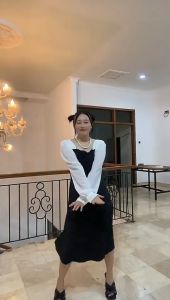 Party Dress Black White Gaun Pesta Vintage Korean Style