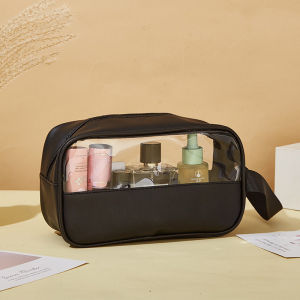 AIMO Large capacity waterproof PVC semi transparent wash bag PU portable handheld travel storage bag makeup bag