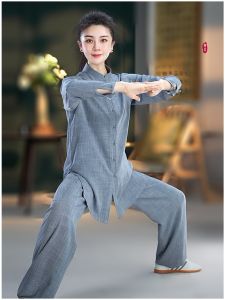 New 2023 Cotton Linen Short Sleeve Tai Chi Clothes for Men And Women Morning Exercise Tai Chi Martial Arts Training Sports Fitness