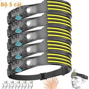 Đèn Pha Cảm Ứng COB LED Có Thể Sạc Lại Bằng USB Pin Tích Hợp Đèn Pin Đầu Mạnh Mẽ Để Cắm Trại Ngoài Trời Câu Cá Cưỡi Ngựa