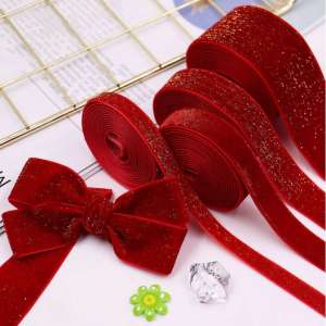 6/38mm Red Glittering Velvet Ribbon Holiday Gift Box Packaging Ribbon Christmas New Year Party Decoration