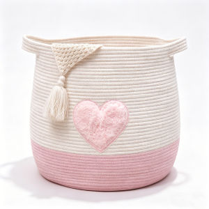 Large Cotton Rope Basket Woven Storage Basket for Toy Laundry and Blanket Organizer Basket Round Hamper Pink Basket for Gift