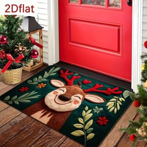 VIKAMA Christmas Reindeer Door Mat Soft Non Slip Indoor Outdoor Entry Rug Washable Entryway Carpet Festive Holiday Porch Decor