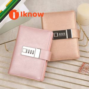 I know A7 portable Pearlescent leather cover Notebook with Password Lock Notepad School Office Diary Sketchbook Agenda Planner pocket CodeBook Student