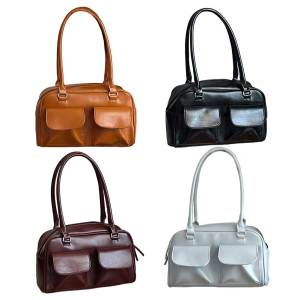 Large Capacity Women Tote Bag Made of High-Quality Leather with Retro Style and Multiple Pockets for Daily Use in Elegant Black