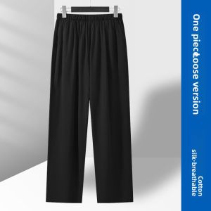 TIANJIANG | Summer Lightweight Cotton Silk Mens Pants Loose Waist Elderly Loose Sleep Pants