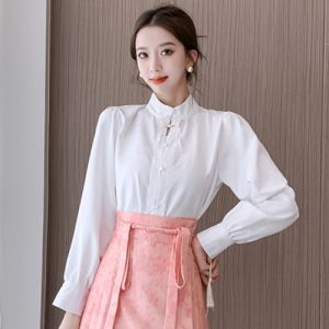 Spring Summer Set New Chinese Style Commuter Hanfu Middle Length Small Size Eight Parts Horse Tailed Skirt Traditional Costume