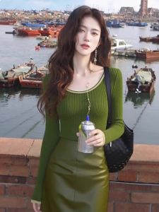 QFN | Elegant and Slim Fitting Green Sweater and Skirt Set