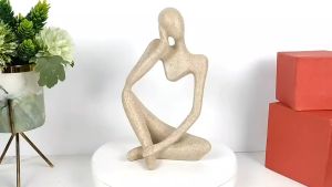 LARGE SIZE CONTEMPORARY THINKER STATUES SET OF 3 SANDSTONES RESIN THINKER STATUE ORNAMENTS ABSTRACT STYLE SCULPTURE STATUE COLLECTIBLE FIGURINES HOME DECOR OFFICE BOOKSHELF DESKTOP DECORATIONS