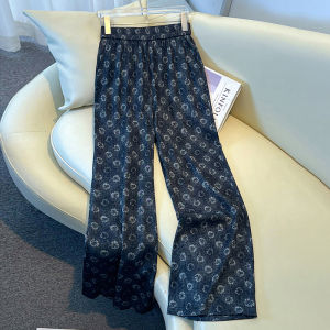 La Chapelle | Khaki Linen Printed Wide Leg Trousers