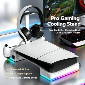 iPega | Giá Đỡ Làm Mát PS5 Slim Pro Với Đế Sạc Kép Cho Tay Cầm Và Giá Đỡ Tay Cầm Elite Để Bàn Dành Cho Phụ Kiện Chơi Game