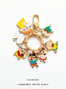 Japanese Cartoon Crayon Small New White Peripheral Keychain Pendant Small Exquisite Cute Girlish Schoolbag Pendant
