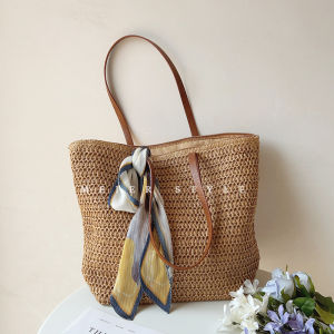 Retro Large Capacity Straw Woven Tote Bag Single Shoulder Underarm Bag Vacation Style Beach Shopping Bag Womens Handbag