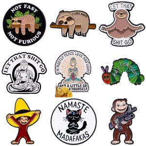 Cute Sloth Brooches For Women Yoga Enamel Pin Funny Monkey Metal Badge Jewelry Clothing Backpack Accessories Friends Gift