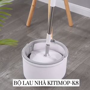 Bộ lau nhà thông minh K8 thùng vắt xoay tròn nhựa PP Cán inox dài 134cm miếng lau 25cm
