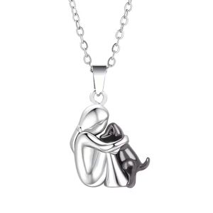 Fashion Women and Dog Necklace Cute Little Girl Puppy Pendants Necklaces Rings Animal Pet Jewelry Gifts