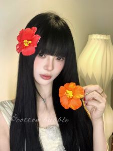 Beach Sunset Orange Flower Hair Clip Headwear Atmosphere Photography Side Bun Flower Accessory Hibiscus Decorative Hairpin