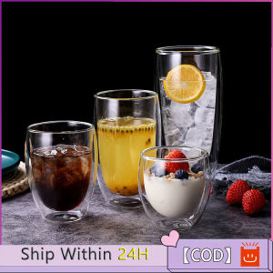 [Happy Shopping Time]✅Ready Stock✅Double Wall Glass Cup Double Layer Transparent Glass Cup Coffee Cup Milk Cup Heat Resistant Cawan Kaca Kopi