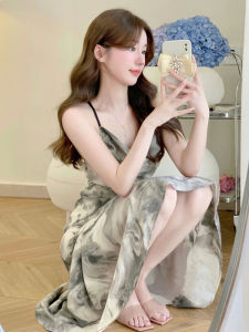 ชุดเดรสยาวคอวีแขนกุดผ้าชีฟองสไตล์จีนใหม่สำหรับผู้หญิงในฤดูร้อน 2024 ชุดเดรสยาวเอวสูงกระโปรงทรงเอเข้ารูป