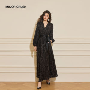 Luxurious Starlight Feathers Dotted Black Elegant Wrap Dress