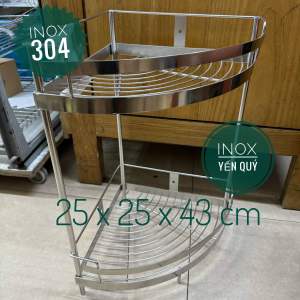 INOX 304 Kệ góc inox 2 tầng đựng dầu gội đầu trong nhà tắm và gia vị trong nhà bếp