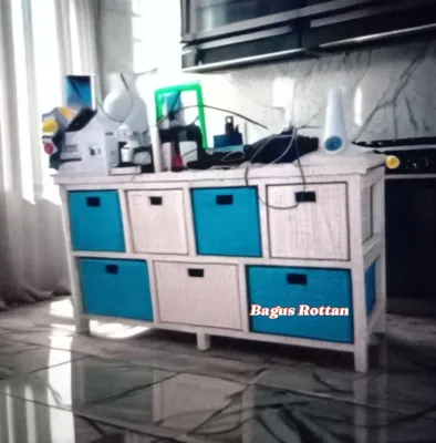 (Ready stok) Cod Lemari Laci 7 Rotan Sintetis Lemari Plastik Rak Buku Susun Meja Tv Minimalis rottan