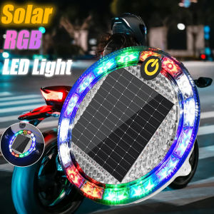 【WOKEN】2025 New Solar Motorcycle Flash Round Night Automatic Sensing Light LED RGB Car Taillight Portable Sticking Waterproof Collision-Proof Warning Motorcycle Strobe Light