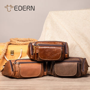 EDERN Large Capacity Cowhide Waist Bag for Men Retro Genuine Leather Fanny Pack Chest Bag Business Casual Belt Bag Mens Waist Pack