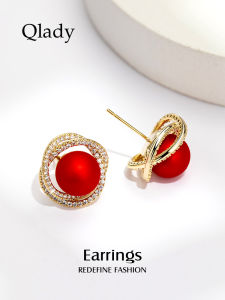 Red Imitation Pearl Silver Earrings Womens Fashion Pure Silver Ear Jewelry Unique Small Niche 2025 New Hot  Outfall