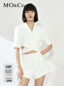 Power Suit Short Sleeve Jacket Womens Thin Shortened Coat MOCO Street Style Pure Color Double Breasted Polyester Summer