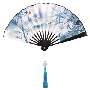 Retro Silk Fan Womens Style Dance Props Handheld Portable Folding Fan Traditional Hanfu Accessories Bamboo Frame Printed Silk