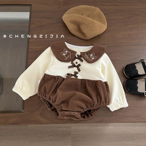 INS Style Baby Jumpsuit Spring and Autumn Western Style Cute Lapel Cartoon Onesie Baby Clothes Spring Romper