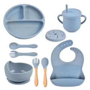 9PCS Set Peralatan Makan Bayi Silicone / Premium Silicone Feeding Set BPA FREE Aman Tempat Makan Bayi B466