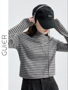 Áo Thun Ôm Sát Cổ Trụ Dài Stripe
