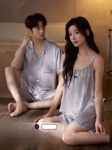 MiiOW | Cat Person Summer Ice Silk Sleepwear Womens Lightweight Breathable Loose Home Clothes Set Couple Style Plus Size Mens Short Sleeve