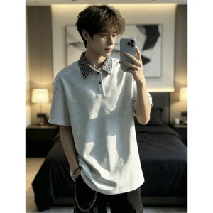 ZHUOCAN | American Check Short Sleeve Polo Collar Cleanfit Style Tee