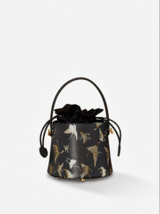 Chinese Style Butterfly Embroidery Leather Bucket Bag