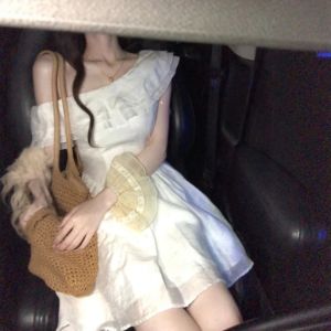 CHANGTONG | French Elegant Style One Shoulder Waist Slimming Dress Summer